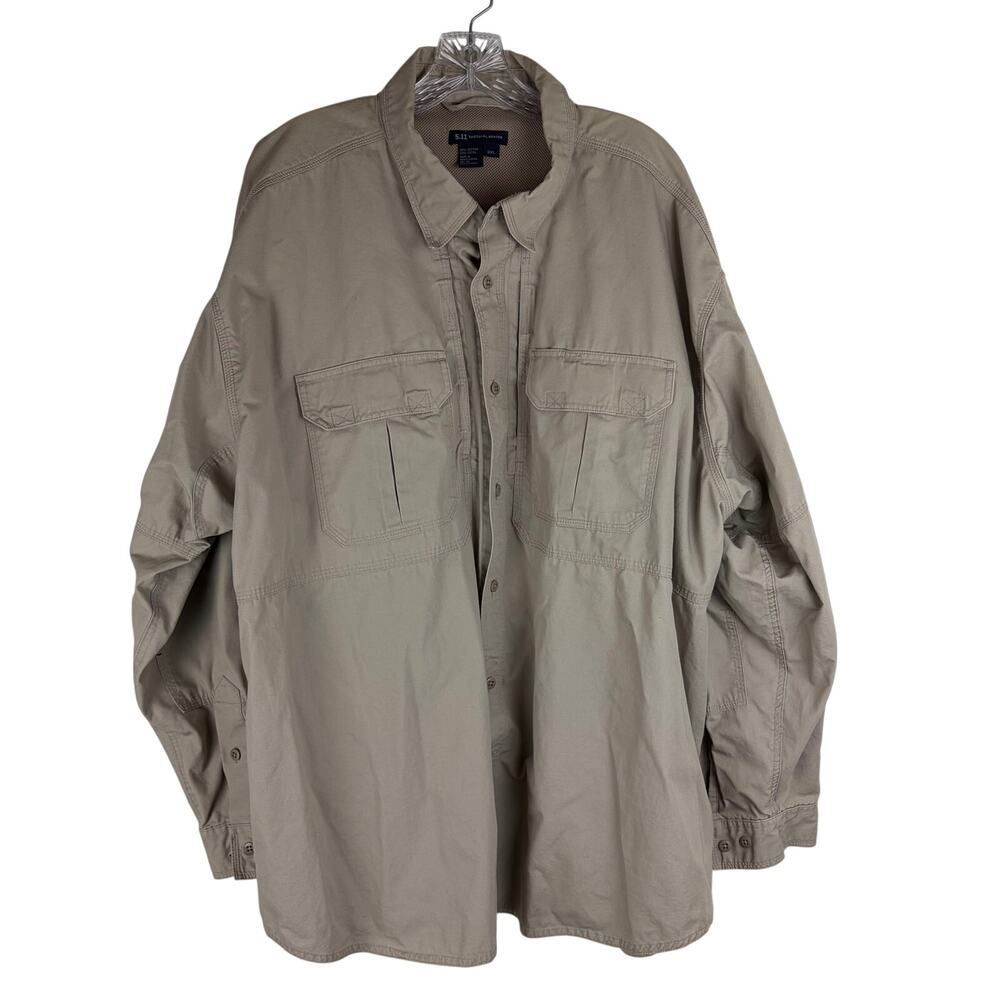 5.11 Tactical Mens Cotton Canvas Long Sleeve Button Front Shirt‎ Size 3XL Khaki